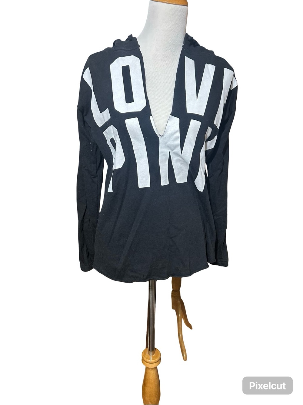 Victoria's Secret PINK Black Hoodie with White Branded Trim